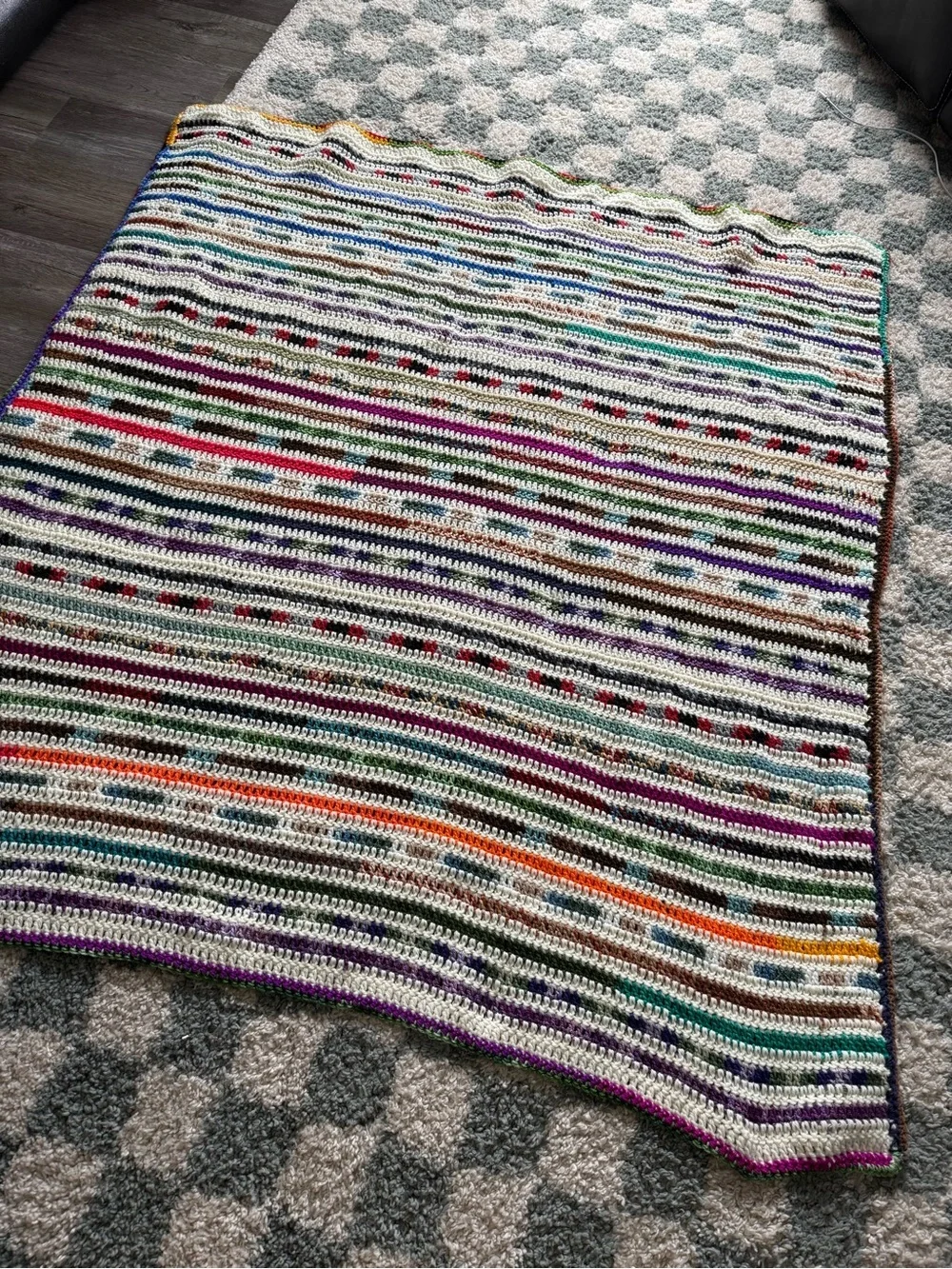 VTG Handmade Crochet Granny Square Afghan Blanket Throw Multi Color Boho Retro